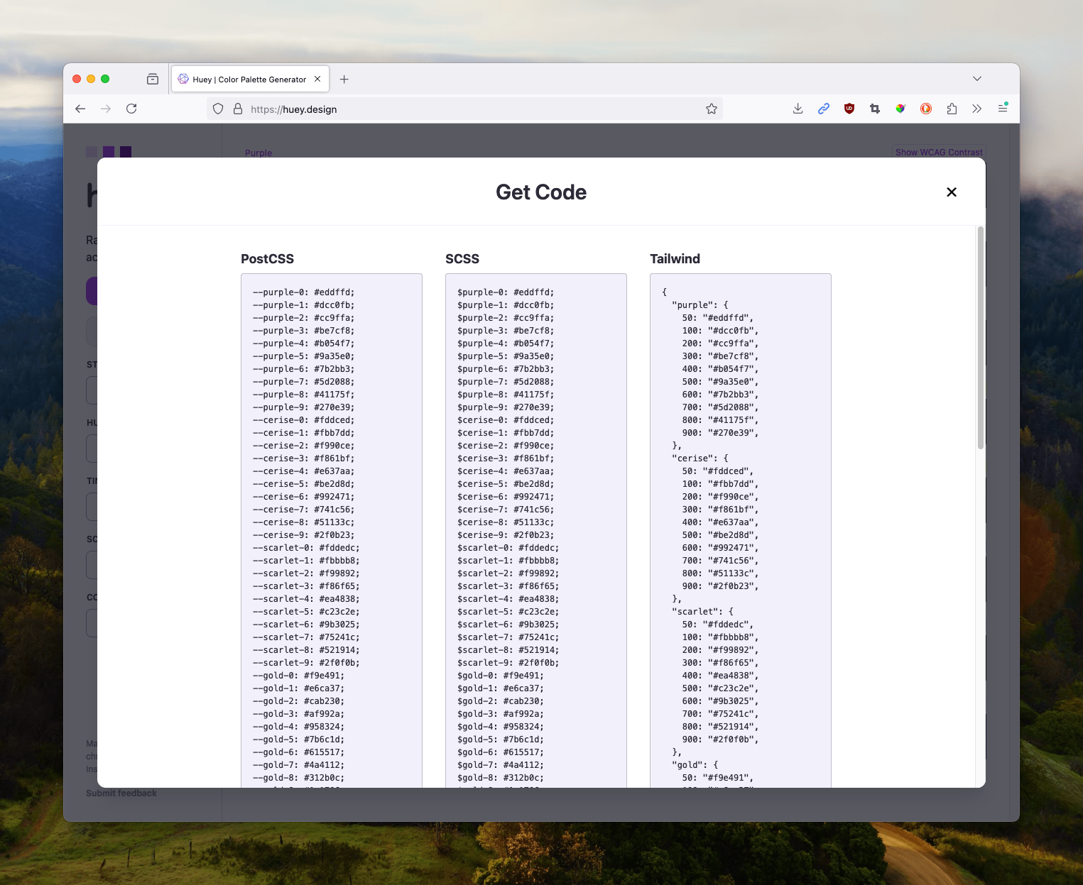 Exporting code styles from Huey for PostCSS, SCSS, and Tailwind