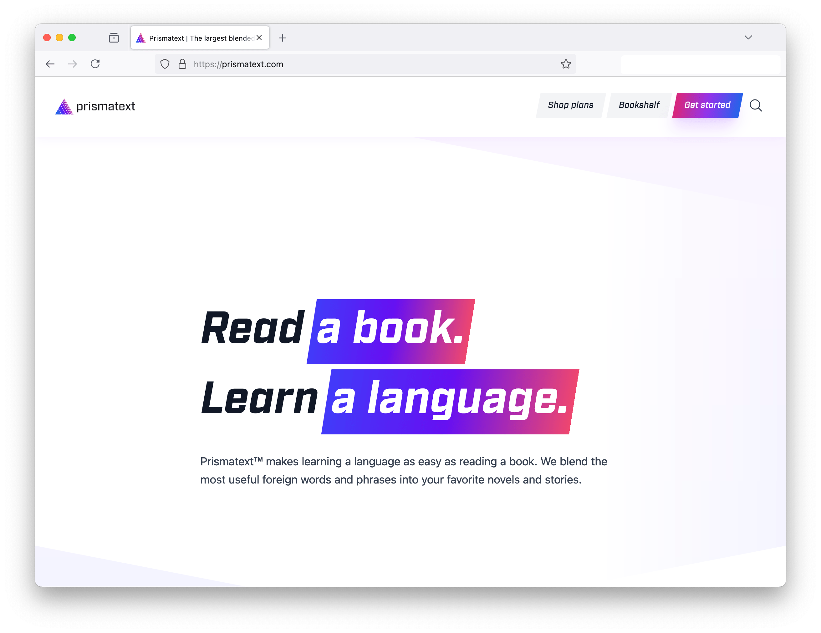 Screenshot of the prismatext.com home screen