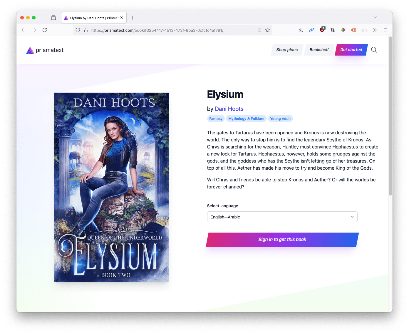 Screenshot of a book on the Prismatext bookshelf