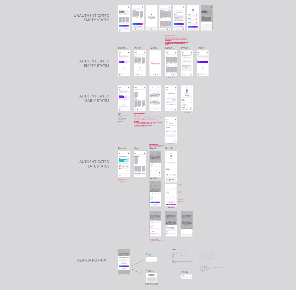 A quick assortment of high-level concepts for an early iteration of the Prismatext mobile app